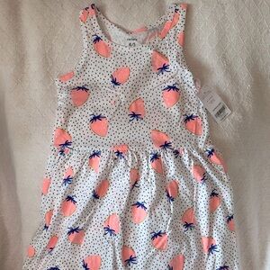 NEW Little Girls Tank Dress Coral Pink Strawberries Size 4/5